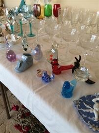 Stemware and Murano glass figurines