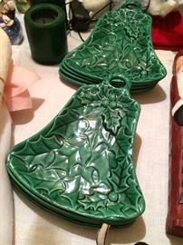 Vintage, ceramic, holly, bell-shaped plates
