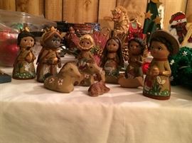Folk art clay nativity creche