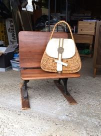 Wicker handbag, school desk