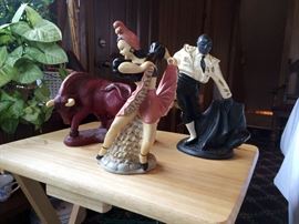 Fabulous 1954 Devonware Spanish Holiday chalkware bull, matador, and flamenco dancer