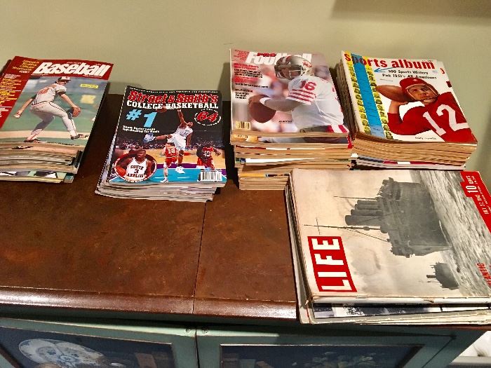 Vintage sports magazines and a few old Life