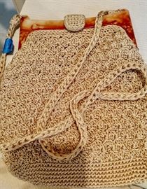 Crocheted bag with faux tortoise clasp