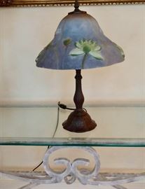 Hand painted glass lamp on bronze bad 