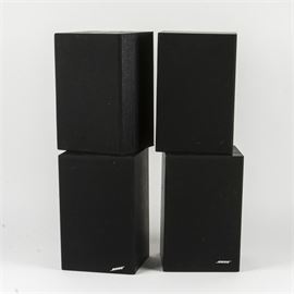 Bose Model 21 Speakers: A set of four Bose Model 21 black speakers. Recommended amp power is 10-60 watts; impedance 4-8 ohms.