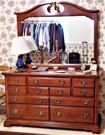 4 Pc. American Drew Bedroom Set: Queen Bed, 7 Drawer Dresser w/Mirror, 6 Drawer Chest on Chest, 3 Drawer Night Stand