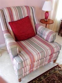 Over Stuffed Striped Arm Chair