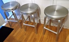 3 Polished Metal Bar Stools