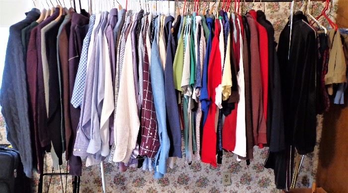 Suits Size 46R – 48PT, Fellmark, Hart Schaffner & Marx From Kositcheks; Pants Size 46; Shirts Size 16 ½ x 33, 18 ½ x 34-35, XL, & XXL, Thomas Dean, Eton, Paul Fredrick, David Donahue