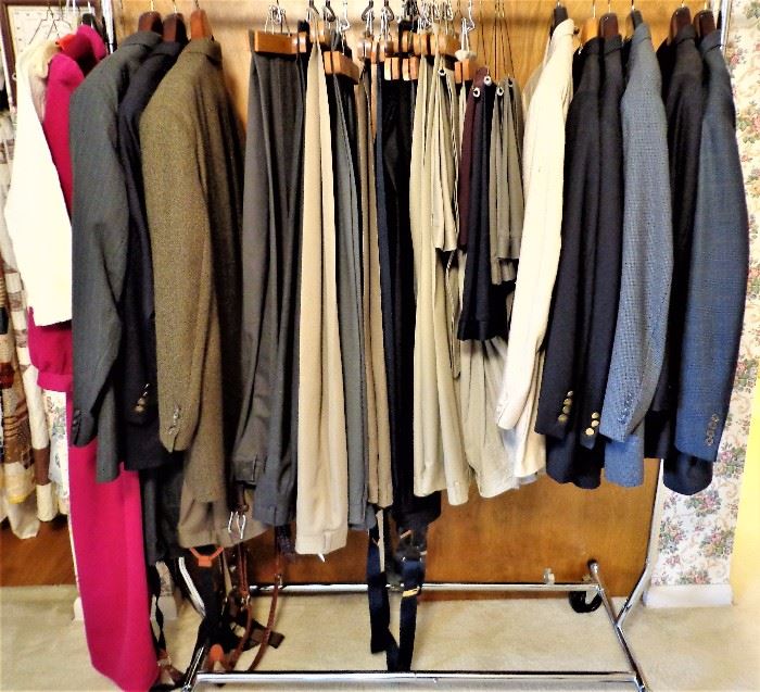 Suits Size 46R – 48PT, Fellmark, Hart Schaffner & Marx From Kositcheks; Pants Size 46; Shirts Size 16 ½ x 33, 18 ½ x 34-35, XL, & XXL, Thomas Dean, Eton, Paul Fredrick, David Donahue