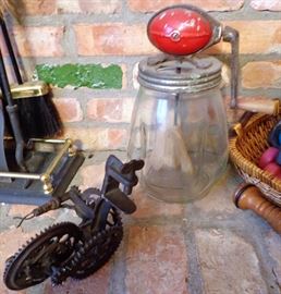 Antique Apple Peeler & Glass Butter Churn