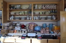 Rachel ray cookware, multiple casserole sets, vintage Mary Kay mugs, four dinner sets, bakeware sets.