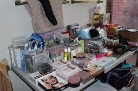 Boxed make up sets, bags full of make up, brushes, powder, manicure sets,.