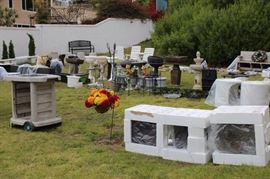 Front Gate end tables, bird baths, fountains garden decor,