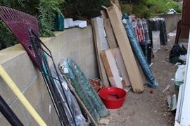 Gardening tools, fence panels, outdoor draperies and rods, outdoor rugs.