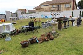 Garden decor, patio furniture, solar lights.