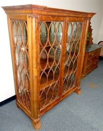 GORGEOUS ANTIQUE ROSEWOOD CLAW FOOT MIRROR BACK BOOKCASE