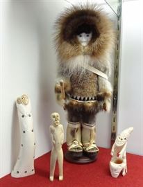 Hunter Doll - Ruby  Eningowuk; Mother & child - Ray Weyiouanna; Greenland Tupilak