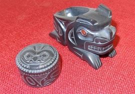 Argillite box - Denny Dixon;  Bear bowl - Norman Russ