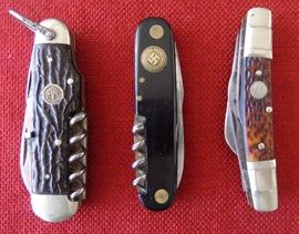 Henckels WW2 era with (added, I believe) Swastika emblem; reverse side with inlaid silver "R.Trebitsch Wien IV" and faint embossed Mercedes emblem; pair of Boker Tree Brand