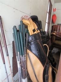 Vintage golf bags and clubs