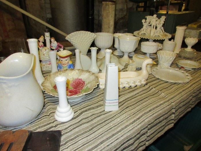 Lots of milk glass and iron stone