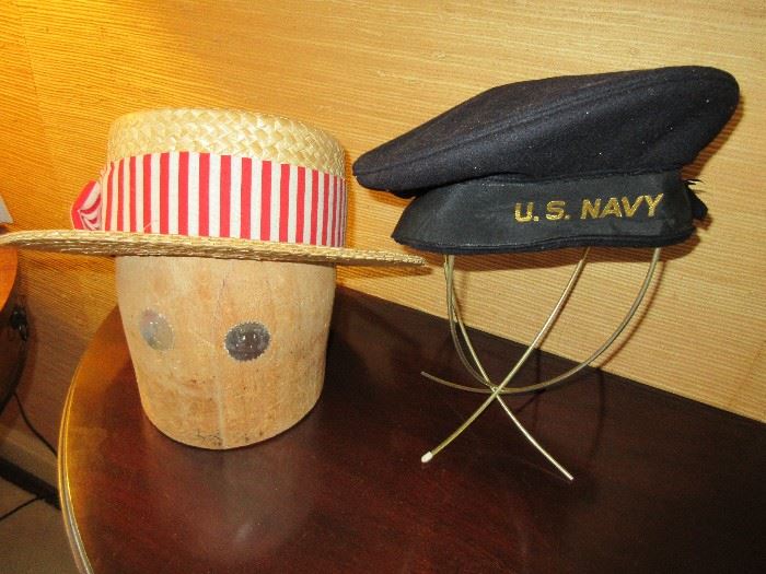 Stetson "Medalist" straw hat and vintage US Navy hat