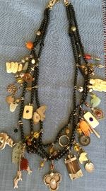 Vintage Chinese tribal triple strand charm necklace