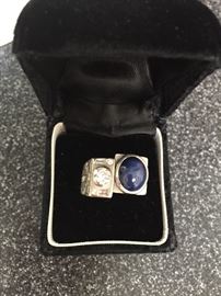 Mens star sapphire and .55carat diamond 14k white gold ring