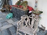 primative buffett and wooden bench