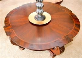 BUY IT NOW!  Lot #302, Flame Mahogany Carved Cocktail Table, (Approx. 41-1/2" Dia x 20" H), $350