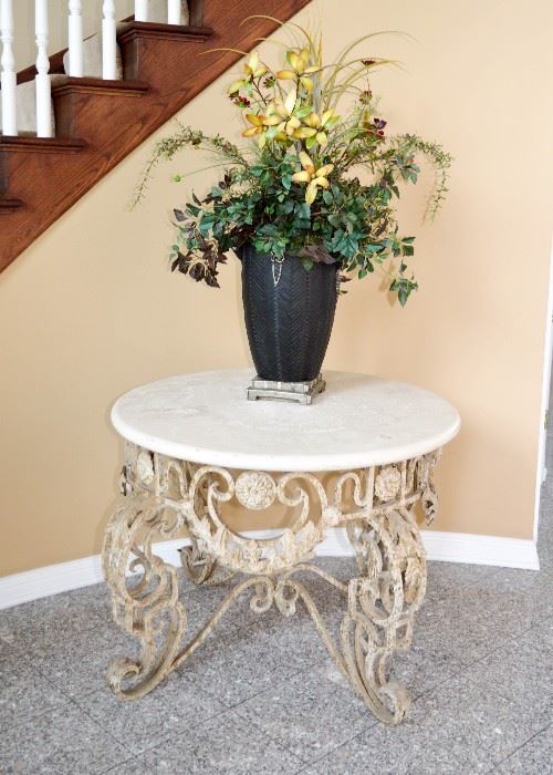 BUY IT NOW!  Lot #307, Iron & Stone Occasional / Entry / Foyer Table, (Approx. 39" Dia x 30" H), $300