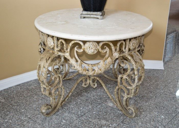 BUY IT NOW!  Lot #307, Iron & Stone Occasional / Entry / Foyer Table, (Approx. 39" Dia x 30" H), $300
