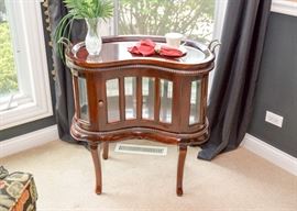 BUY IT NOW!  Lot #308, Kidney-Shaped Display Table /Cabinet w/ Removable Tray Top, (Approx. 31" L x 18" W x 32" H), $250