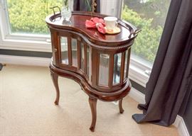 BUY IT NOW!  Lot #308, Kidney-Shaped Display Table /Cabinet w/ Removable Tray Top, (Approx. 31" L x 18" W x 32" H), $250
