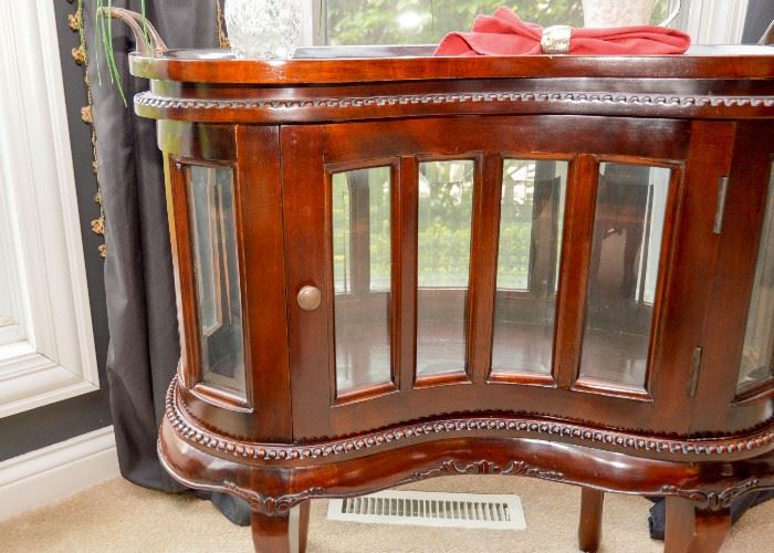 BUY IT NOW!  Lot #308, Kidney-Shaped Display Table /Cabinet w/ Removable Tray Top, (Approx. 31" L x 18" W x 32" H), $250