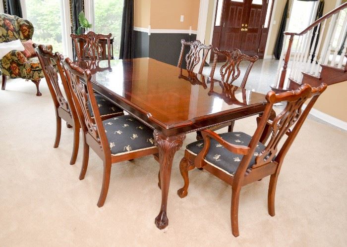 SOLD--Lot #312, Gorgeous Ball & Claw Dining Table with 6 Chairs & 2 Leaves, (Without Leaves Approx. 75" L x 45-1/4" W x 29-1/4" H, Leaves are each 19-1/2"), $1,000