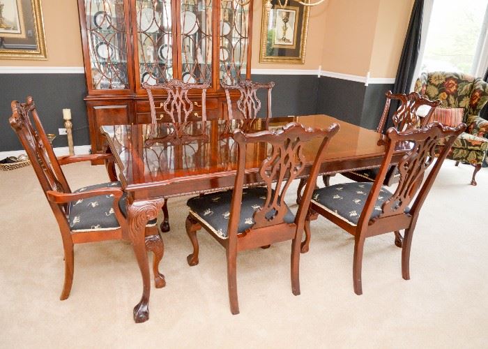 SOLD--Lot #312, Gorgeous Ball & Claw Dining Table with 6 Chairs & 2 Leaves, (Without Leaves Approx. 75" L x 45-1/4" W x 29-1/4" H, Leaves are each 19-1/2"), $1,000