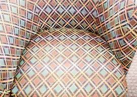 BUY IT NOW!  Lot #316, Pair of Barrel Chairs with Diamond Upholstery, (Each Approx. 32" L x 21" D, 30" H, Seat is 15"H), $200