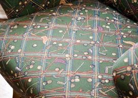 BUY IT NOW!  Lot #318, Armchair with Golf-Themed Upholstery, THERE ARE TWO OF THESE (Each is approx. 32" W x 21" D x 32" H, Seat is 18" H), $150 Each