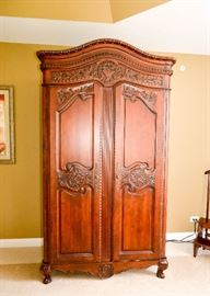 BUY IT NOW!  Lot #333, Beautiful Carved Wood Armoire / Wardrobe, (Approx. 46-1/2" L x 24" W x 86" H), $600