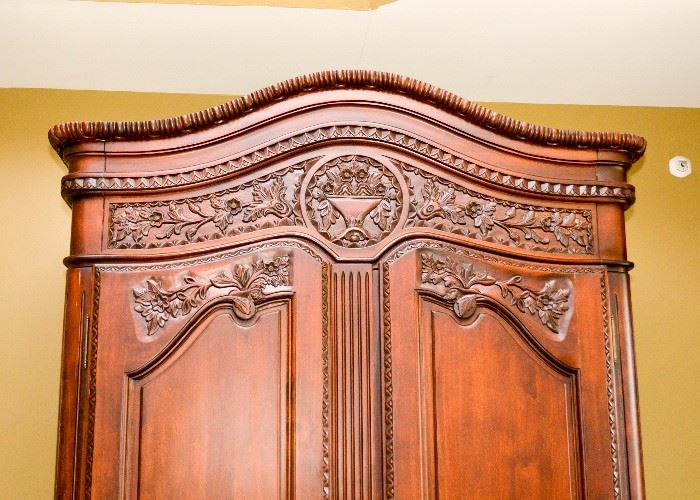 BUY IT NOW!  Lot #333, Beautiful Carved Wood Armoire / Wardrobe, (Approx. 46-1/2" L x 24" W x 86" H), $600