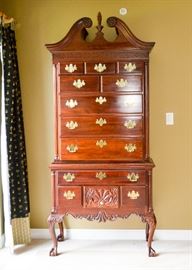 BUY IT NOW!  Lot #335, Mahogany Highboy Chest, (Approx. 37" L x 19" W x 83" H), $450