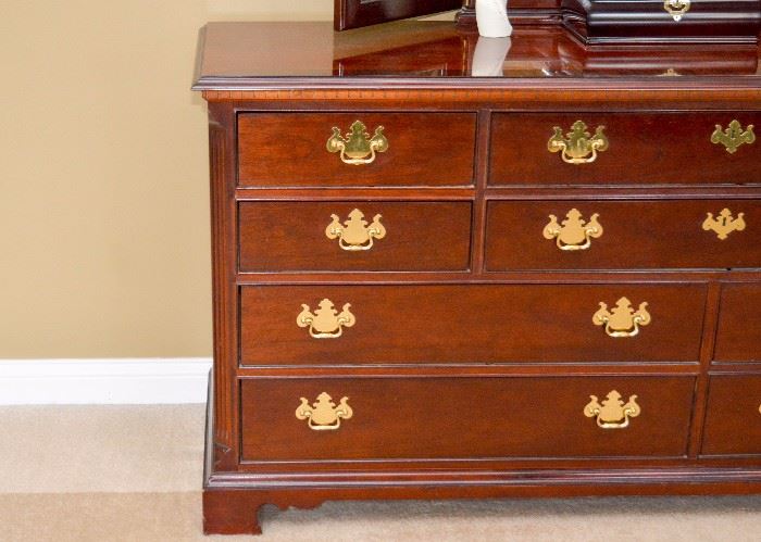 BUY IT NOW!  Lot #338, Mahogany 10-Drawer Chest / Dresser with Mirror, (Approx. 70" L x 20" W x 54" H with Mirror), $450