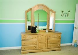BUY IT NOW!  Lot #343, Pine Chest of Drawers w/ Mirror, (Approx. 64" L x 15-1/2" W x 46" H with Mirror), $250