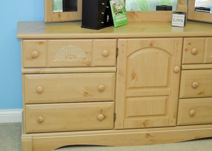 BUY IT NOW!  Lot #343, Pine Chest of Drawers w/ Mirror, (Approx. 64" L x 15-1/2" W x 46" H with Mirror), $250