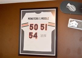 SOLD--Lot #358, "Monsters of the Middle", Autographed Chicago Bears Jersey, FRAMED, Butkus, Singletary & Urlacher, $700