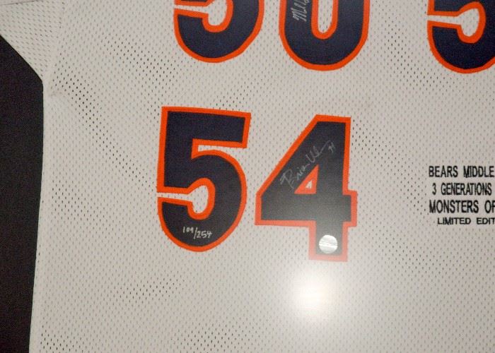 SOLD--Lot #358, "Monsters of the Middle", Autographed Chicago Bears Jersey, FRAMED, Butkus, Singletary & Urlacher, $700
