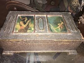 Wooden box, Indian characters