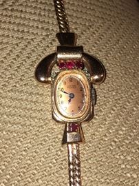 Vintage Retro c. 1935-45- Lucien Picard 14 K gold, diamonds and rubies...